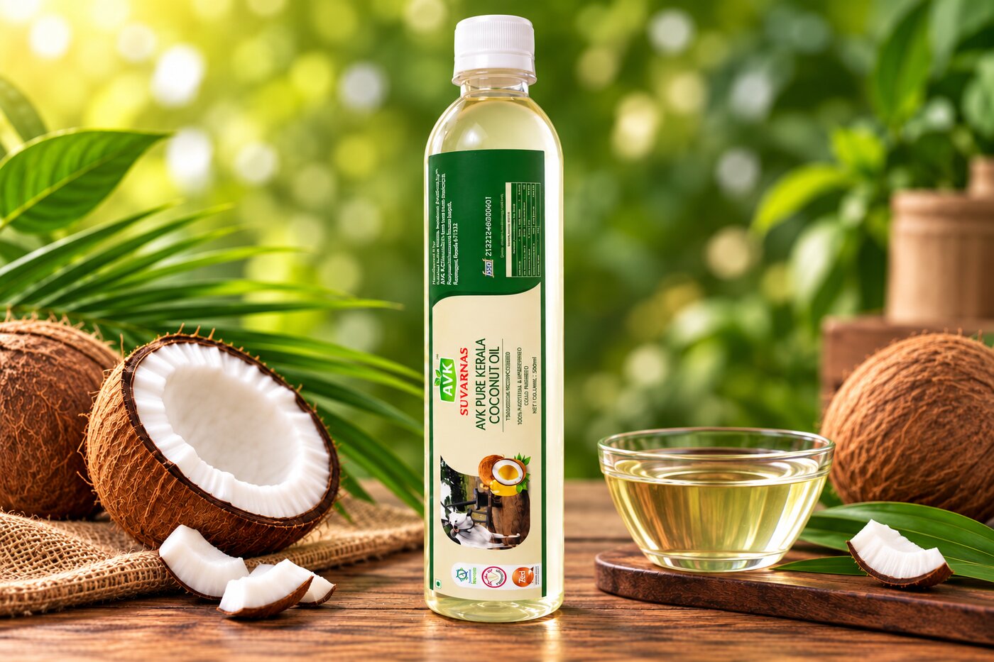 AVK SUVARNAS Pure Kerala cold pressed coconut oil bottle